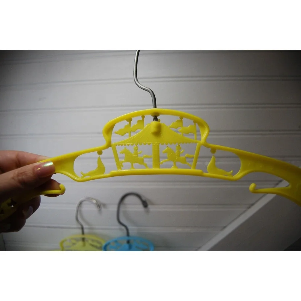 Vintage Baby Clothes hangers Set of Three‎ Yellow & Blue Carousel themed